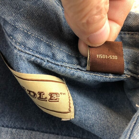 Bit & Bridle Men's Chambre Shirt XL Sleeveless Button Up Pocket Blue Denim Casua - Picture 10 of 15